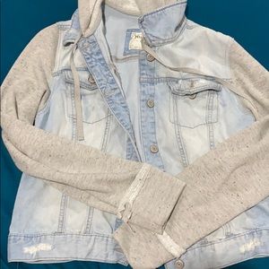Distressed jean hoodie